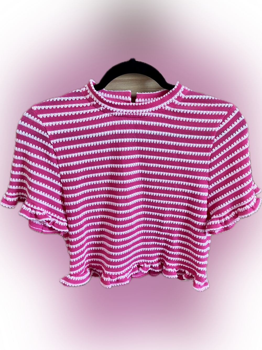 Women’s Pink & White Stripe Short Sleeve Tee